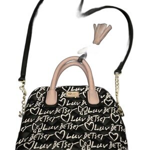 Betsey Johnson Black and Pink Crossbody Bag with Dome Shape